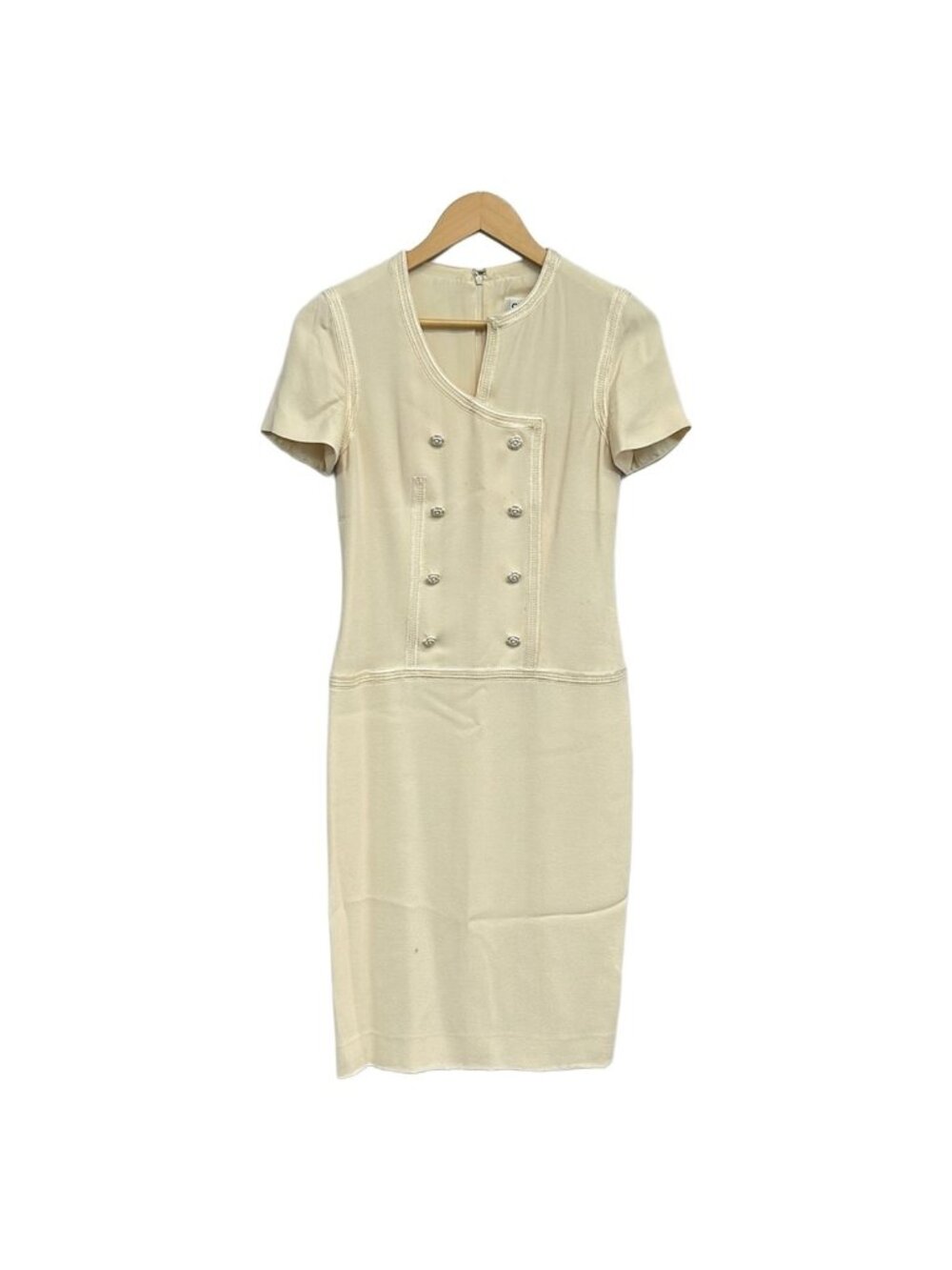Chanel Dress S Ivory Camellia Button Silk